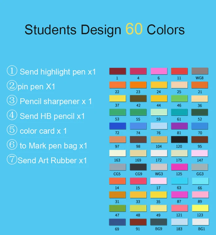 30/40/60/80 цветная маркерная ручка рисованная анимация дизайн студент начинающих ретро цветные карандаши товары для рукоделия - Цвет: Student 60 white rod