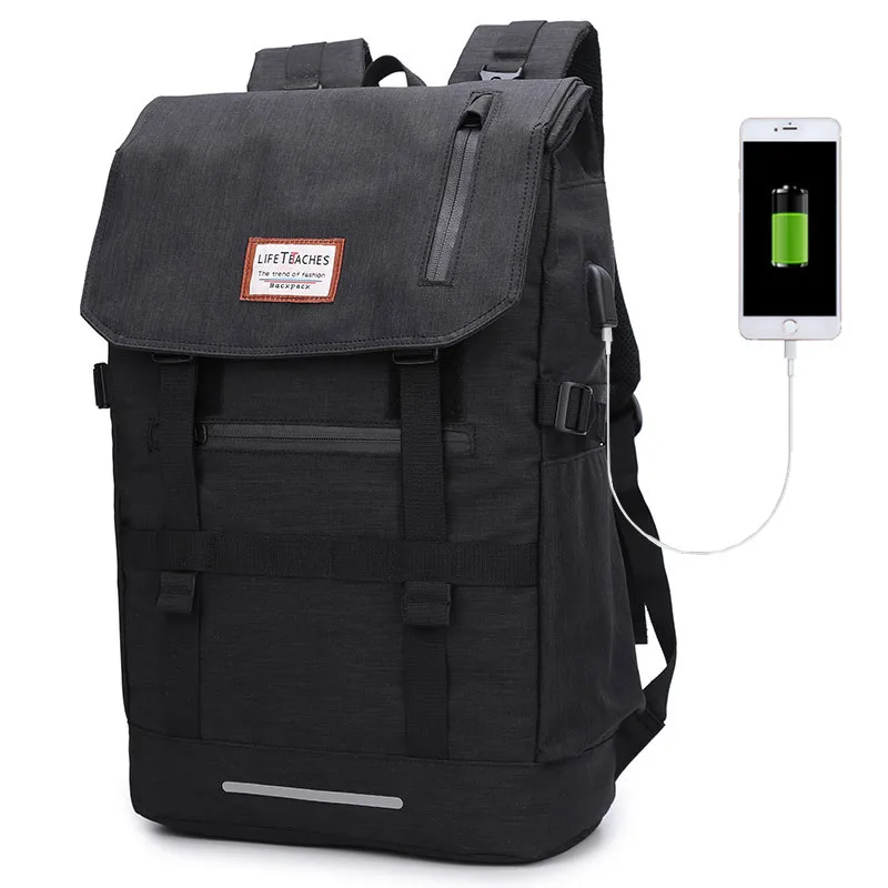 Новинка, многофункциональный мужской рюкзак, зарядка через usb, 40 л, большая вместительность, для мужчин, черный, для путешествий, рюкзаки, модные школьные сумки - Цвет: Черный