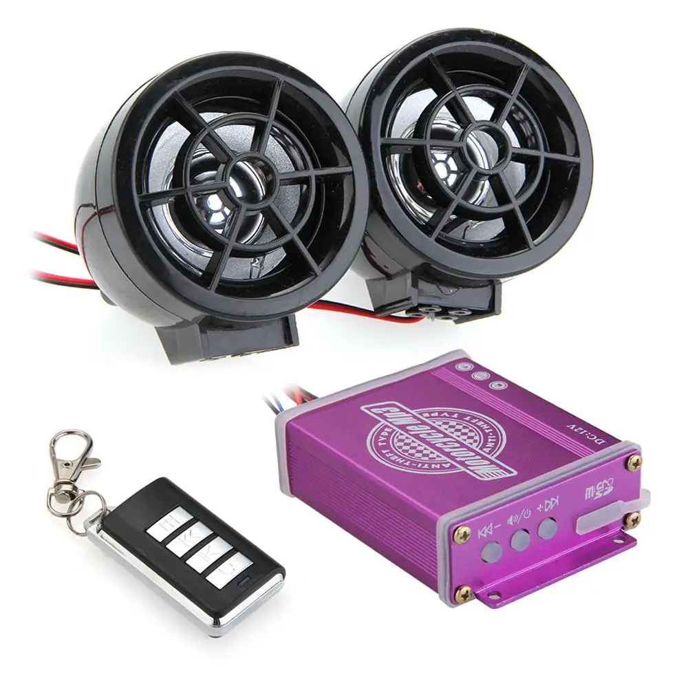 

CARCHET Waterproof Motorcycle Audio FM TF MP3 Speakers Alarm Sound Remote System Anti-Theft 125dB