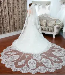 Новое поступление свадебная фата 2018 Длинные Кружевные Аппликации Свадебные аксессуары Veil Белый Кот фату вело де novia