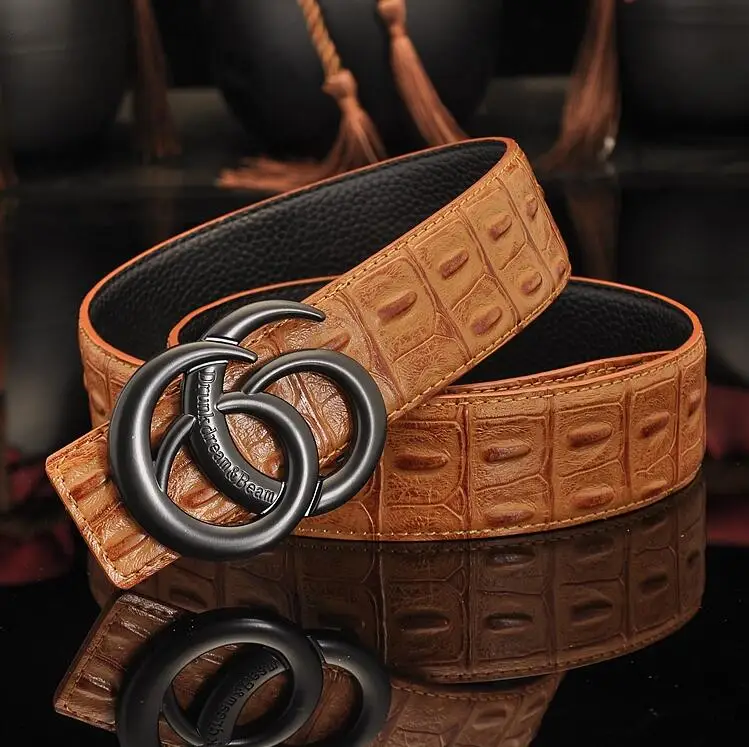 black buckle brown Модные горячие продажи головы слой воловьей кожи семена дыни шаблон ремень бронзовая Пряжка Стиль настоящий Мужской Бизнес Пояс женский пояс для отдыха - Цвет: black buckle brown