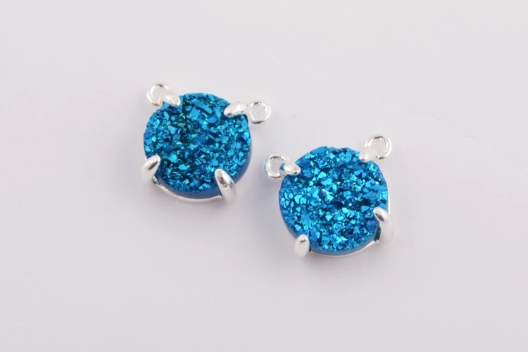 BOROSA Drusy Ювелирные изделия 10 шт. Серебряный Цвет Коготь 10 мм круглый натуральный Агаты Титан Радужная Друза разъемы для цепочки и ожерелья ZS0413