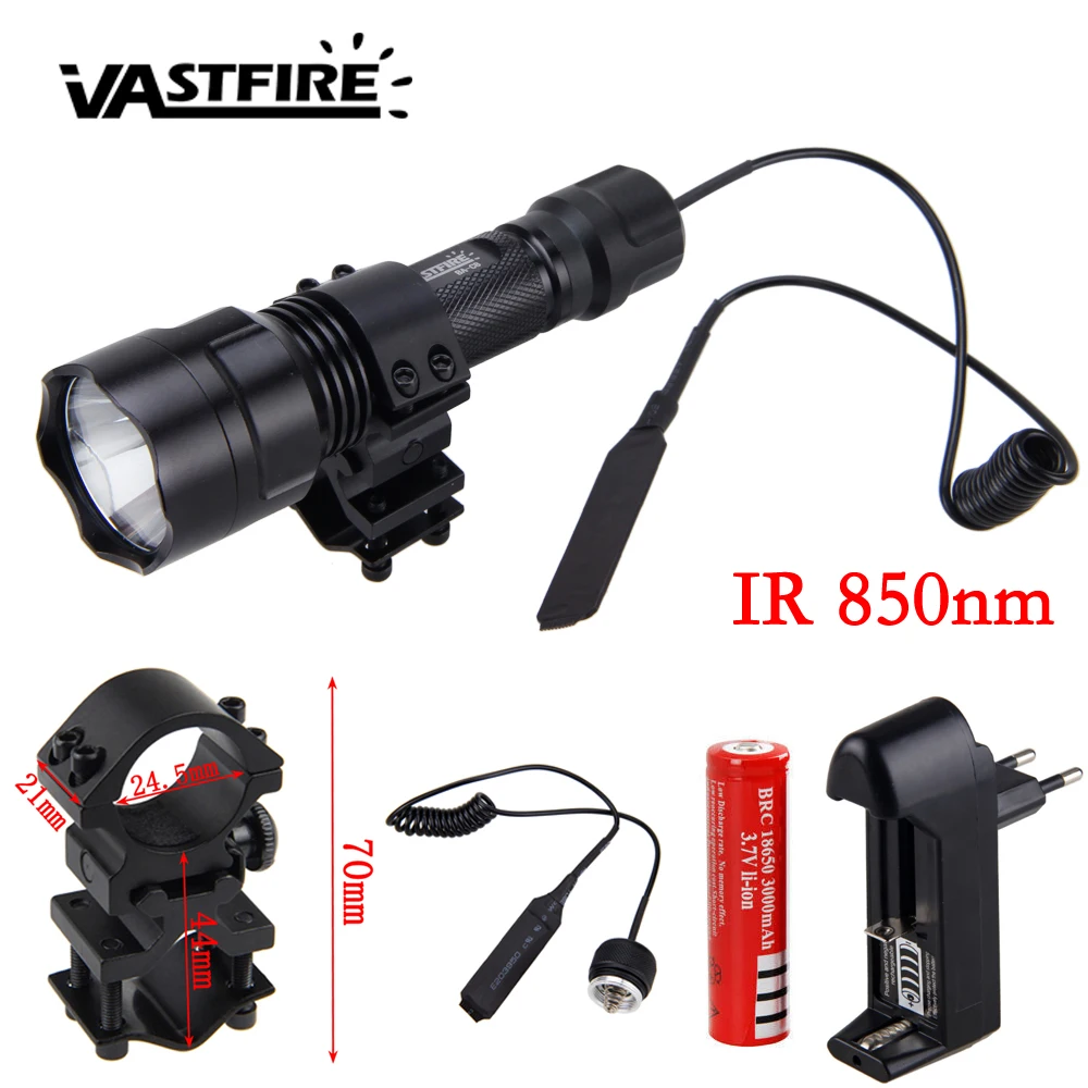 

5w IR 850nm Night Vision Flashlight waterproof Infrared LED Light for Night Vision Device+18650+Charger+Switch+Rifle Gun Mount