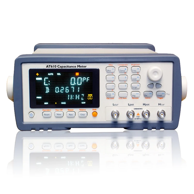 120Hz Precise AT610 Capacitance Meter 100Hz 0.3V and 1V test level Build-in RS232 Digital Display 1kHz and 10kHz 0.1V 120Hz Precise AT610 Capacitance Meter 100Hz 0.3V and 1V test level Build-in RS232 Digital Display 1kHz and 10kHz 0.1V