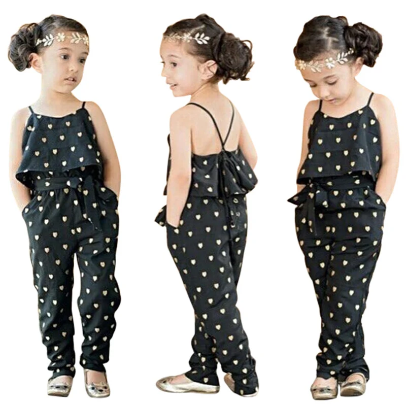

Summer 2017 Fashion Kids Baby Girls Summer Heart Pattern Jumpsuit Romper Trousers With Belt Outfits
