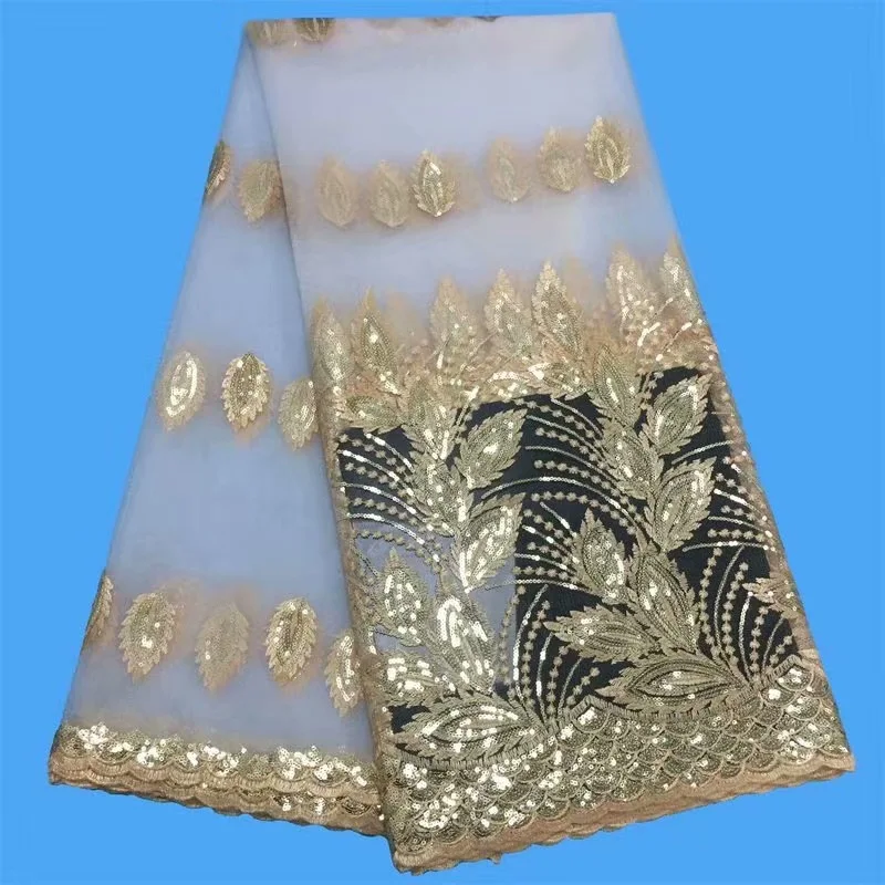 

Latest White Gold Lace Fabric 2019 Fashion African Lace Fabric Tulle African French Lace Fabric High Quality Nigerian Fabric