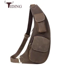 Tiding Ретро мужской Crazy Horse кожаный нагрудный пакет половина Луны рюкзак на ремне маленькие сумки через плечо коричневый 3109