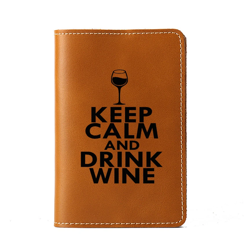 Keep Calm & Drink Wine Стильный чехол для паспорта кожаный карт Crazy Horse загранпаспорт