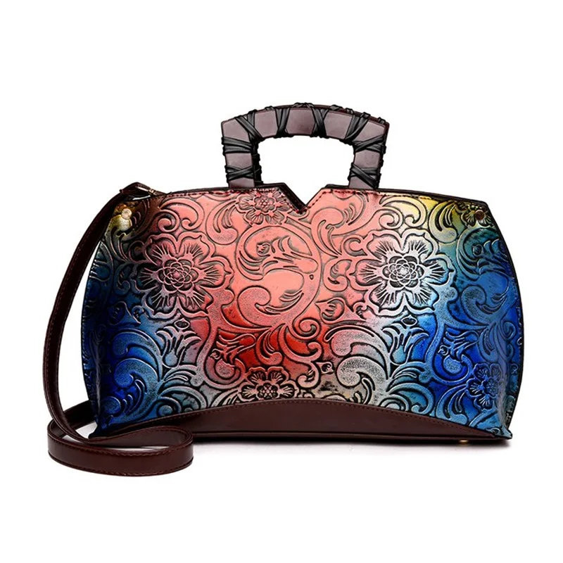 Women Leather Handbags Large Embossing Shoulder Bags Printing Retro Floral Fashion Designer ...