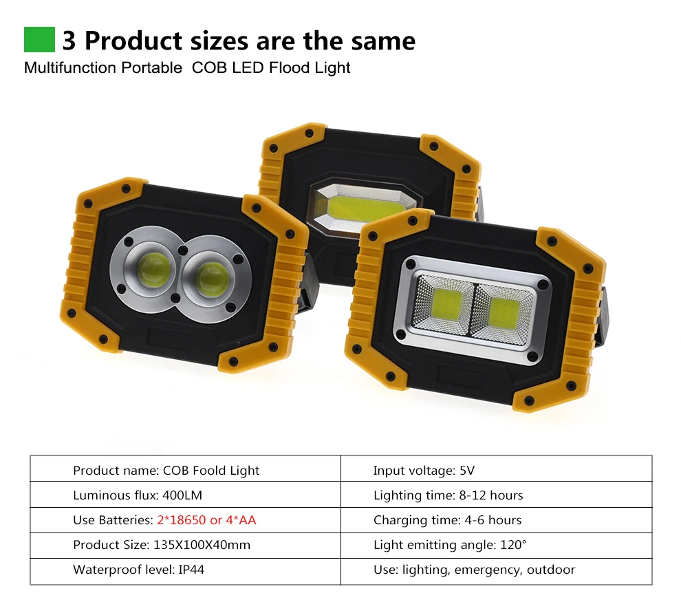 Зарядка через usb Светодиодный прожектор светильник рабочий светильник Перезаряжаемые Точечный светильник 2*18650 или 4* AA(не включены) Батарея напольный светильник для кемпинга аварийной ситуации