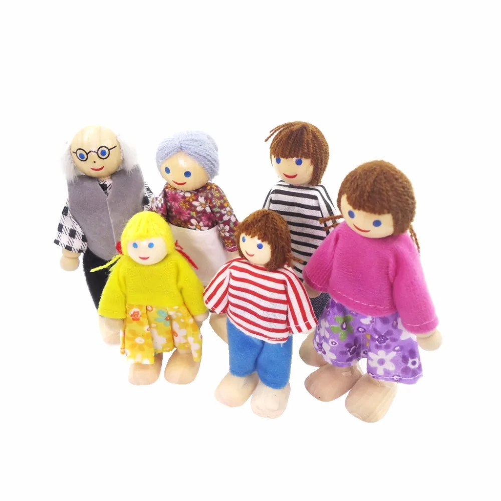 Новое поступление 6 шт. деревянные куклы 1:12 кукольный домик миниатюрная одежда в винтажном стиле Семейные куклы лучший подарок на день рождения детская игрушка