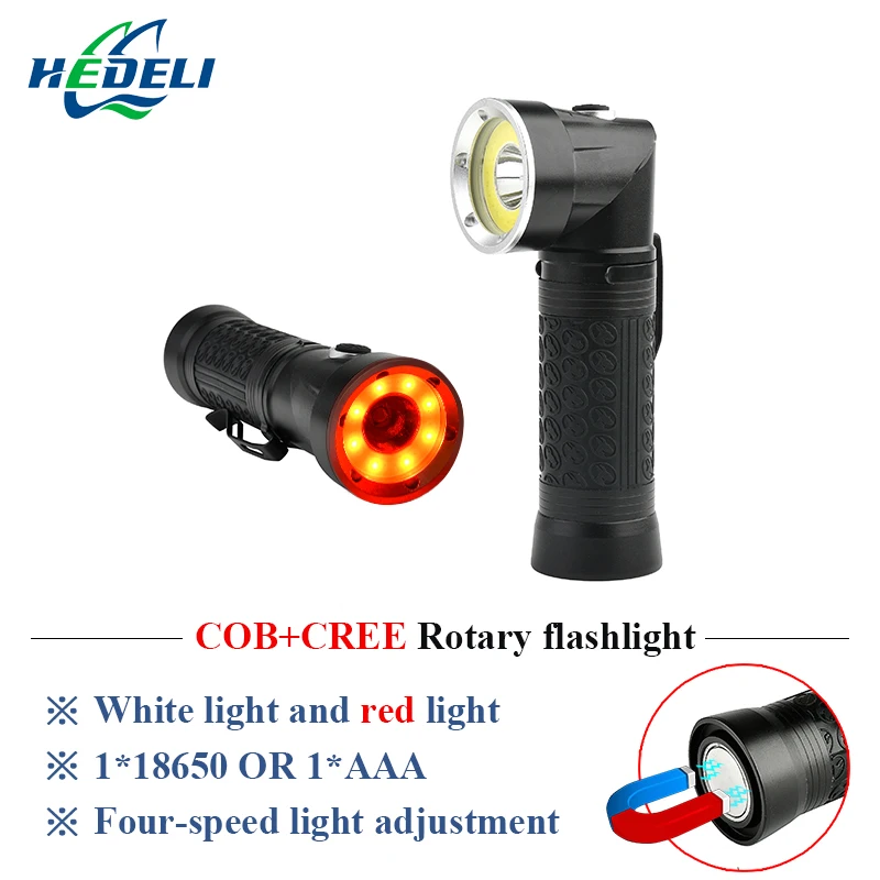 

Portable LED flashlight with white light red band pen clip function waterproof T6 4 mode folding 90 degree magnet flashlight
