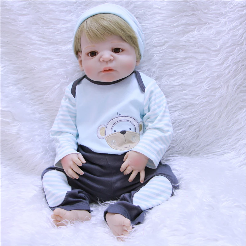 

Boy doll reborn 23" full silicone reborn baby lifelike BJD dolls for children gift bebes reborn menino blonde hair wig