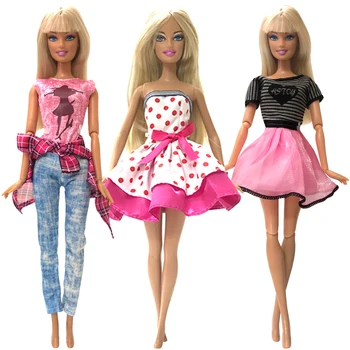 

NK 3Pcs/Set Hot Sale Doll Fashion Outfit Trousers Daily Casual Wear Coat Pink Hot Shirt For Barbie Doll Accessories Gift 003A