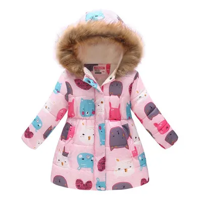 Новинка года; зимняя куртка для мальчиков; модное пальто с героями мультфильмов для девочек; детская зимняя плотная теплая Повседневная Верхняя одежда с цветочным принтом; детские куртки - Цвет: pink mob