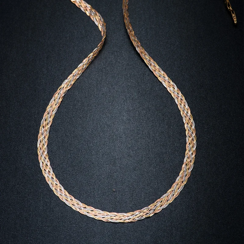 Necklace For Women Men Unisex 18K Pure Gold Weaving Chain Flat wide chain Knitted Chains Necklace Choker Vintage Collares Mujer Necklace For Women Men Unisex 18K Pure Gold Weaving Chain Flat wide chain Knitted Chains Necklace Choker Vintage Collares Mujer