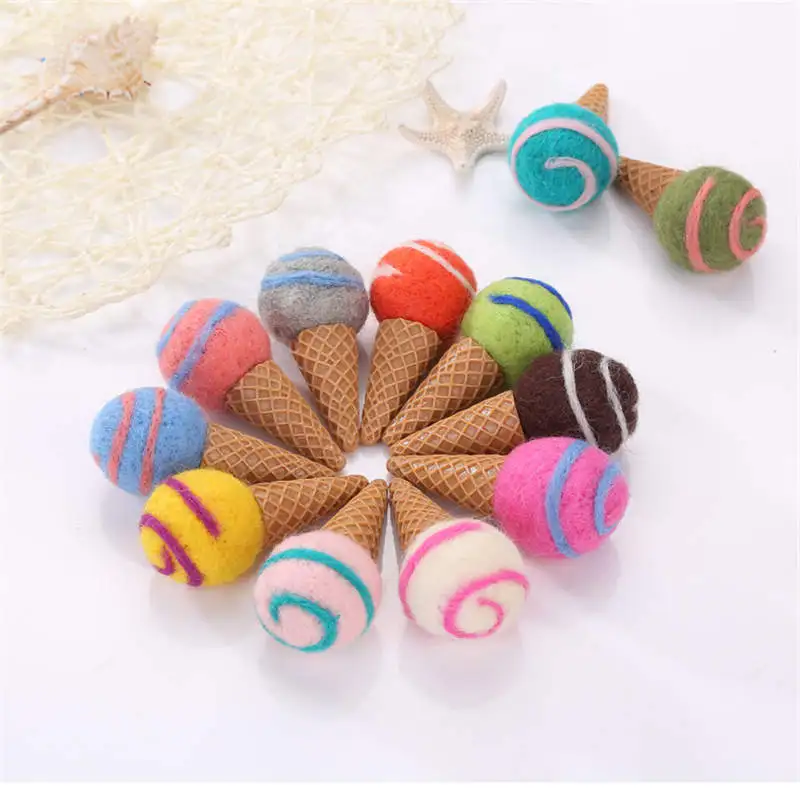 

1PC 3.5cm Dia. Ice Cream Lollipop Wool Felt Craft Poke DIY Kits Multiuse Christmas Tree Deco Brooch Children Hair Band 9Colors