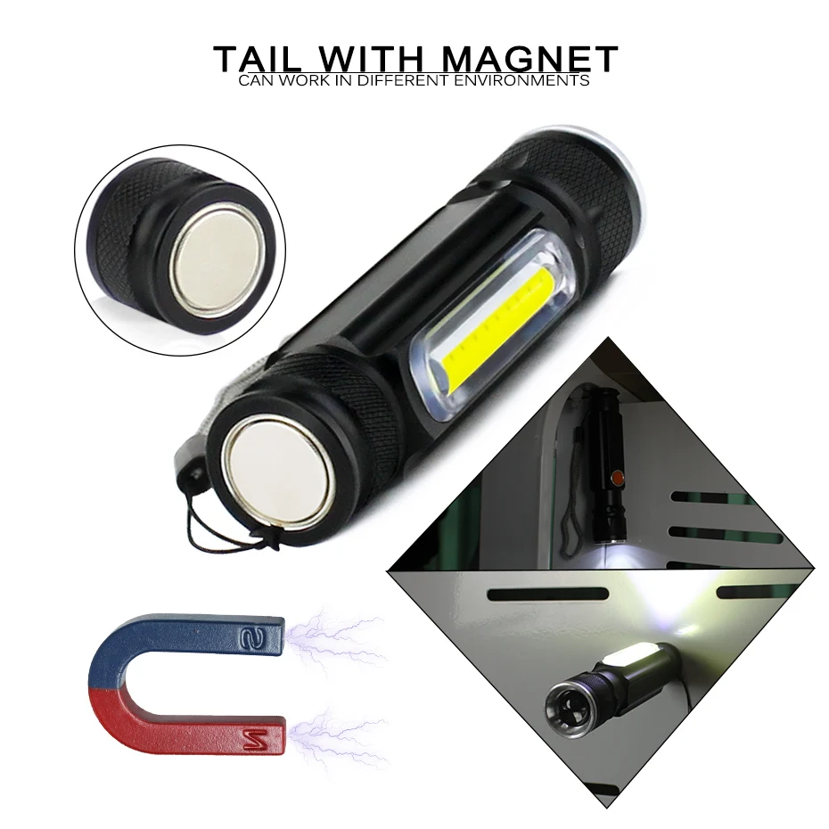 Мини-зум светодиодный светильник-вспышка рабочий светильник USB Перезаряжаемый встроенный аккумулятор T6 фонарь боковой COB светильник водонепроницаемый магнитный фонарь для кемпинга