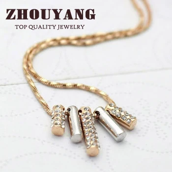 ZHOUYANG Top Quality ZYN078 String of Happiness Rose Gold Color Pendant Necklace Jewelry Austrian Crystal Wholesale