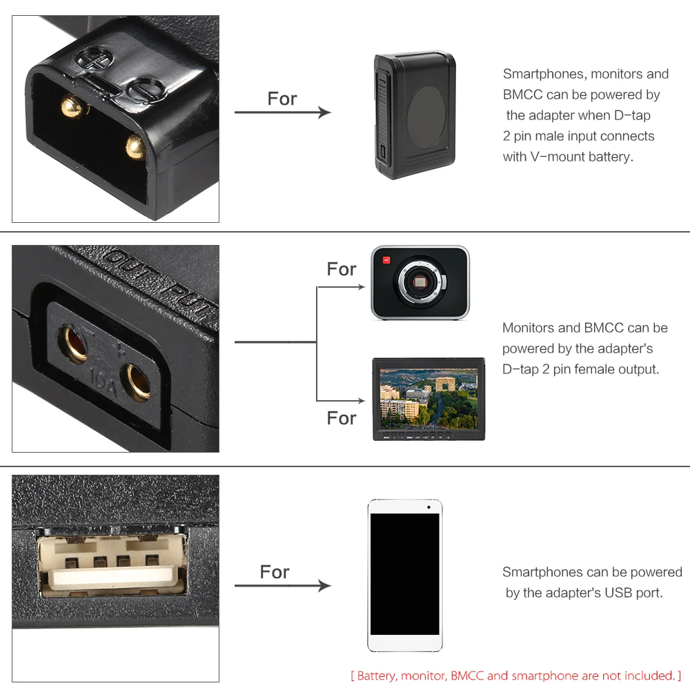 Usb-переходник Andoer D-Tap 5 V для V-Mount Camcorder camera, аккумулятор для смартфона BMCC, usb-переходник