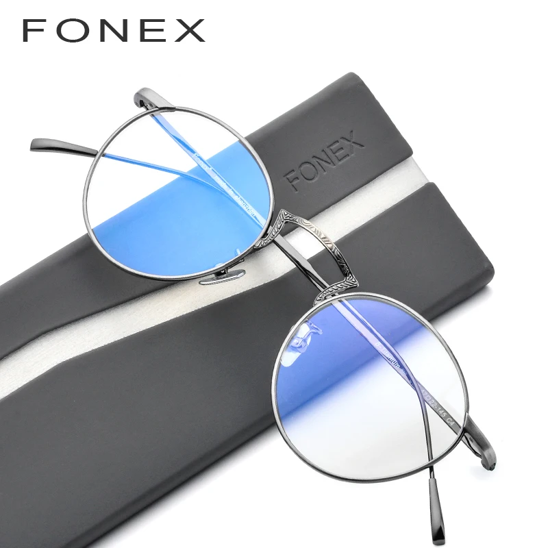 

FONEX Pure B Titanium Glasses Frame Women Prescription Men Round Spectacles Myopia Optical Eyeglasses with Ceramics Nose Pad 863