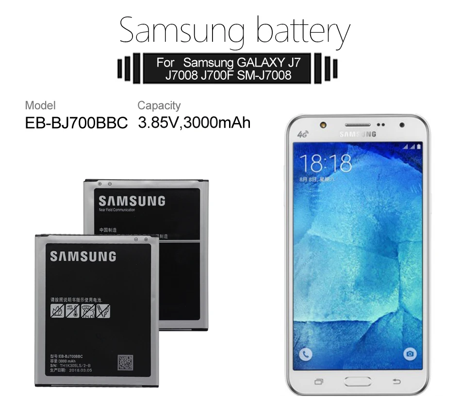 Samsung аккумулятор мобильного телефона EB-BJ700BBC EB-BJ700CBE 3000 мАч Замена для samsung GALAXY J7 J7008 J700F J7009 J7000