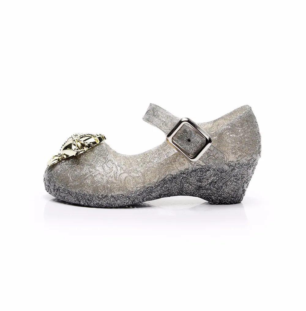 Новые стильные блестящие детские желейные сандалии для девочек, детские пляжные туфли для девочек с металлическим украшением в виде единорога