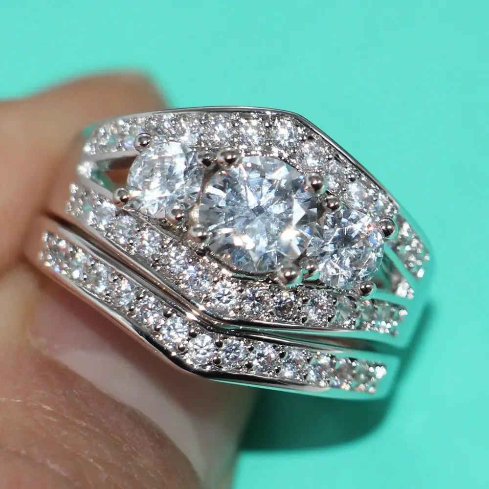 Sz 5 11 винтажное ювелирное изделие оптовая продажа три камня 10kt белое золото