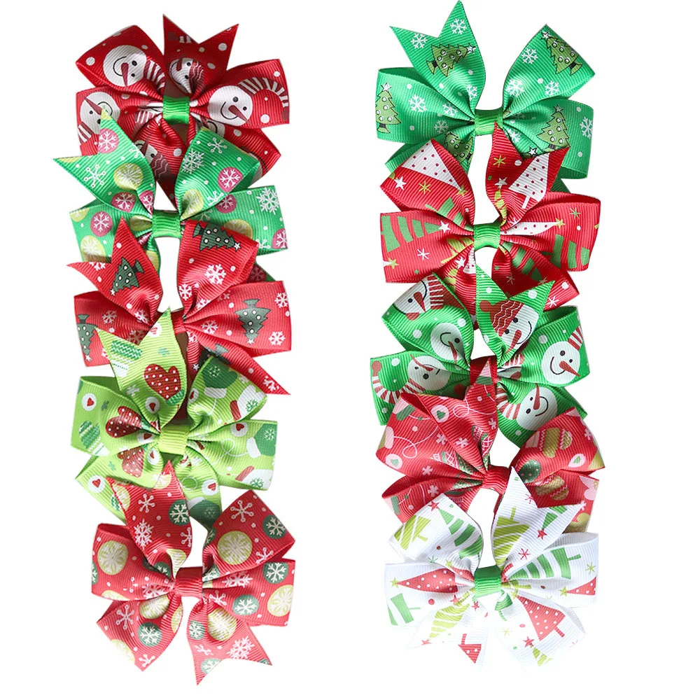 

50pcs Christmas Pet Hair Accessories Red Green Pet Dog Hair Bows Alloy Clip Large Bows Large Dog Holiday Grooming Products