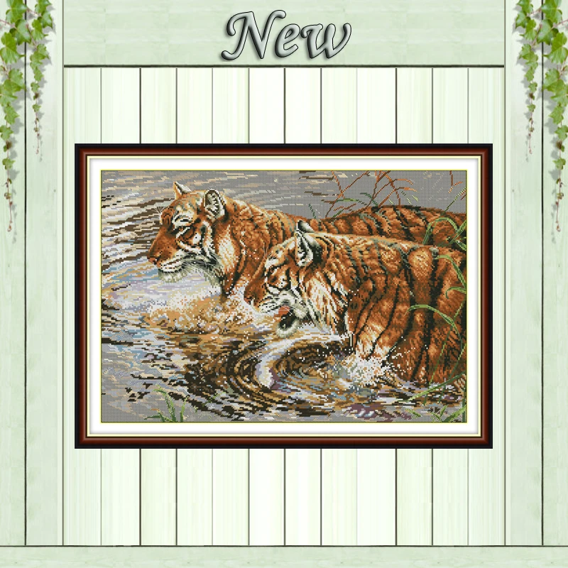 

Concomitance tiger Drawing painting,Counted printed on the canvas DMC 14CT 11CT DIY Cross Stitch Needlework kits Embroidery Sets
