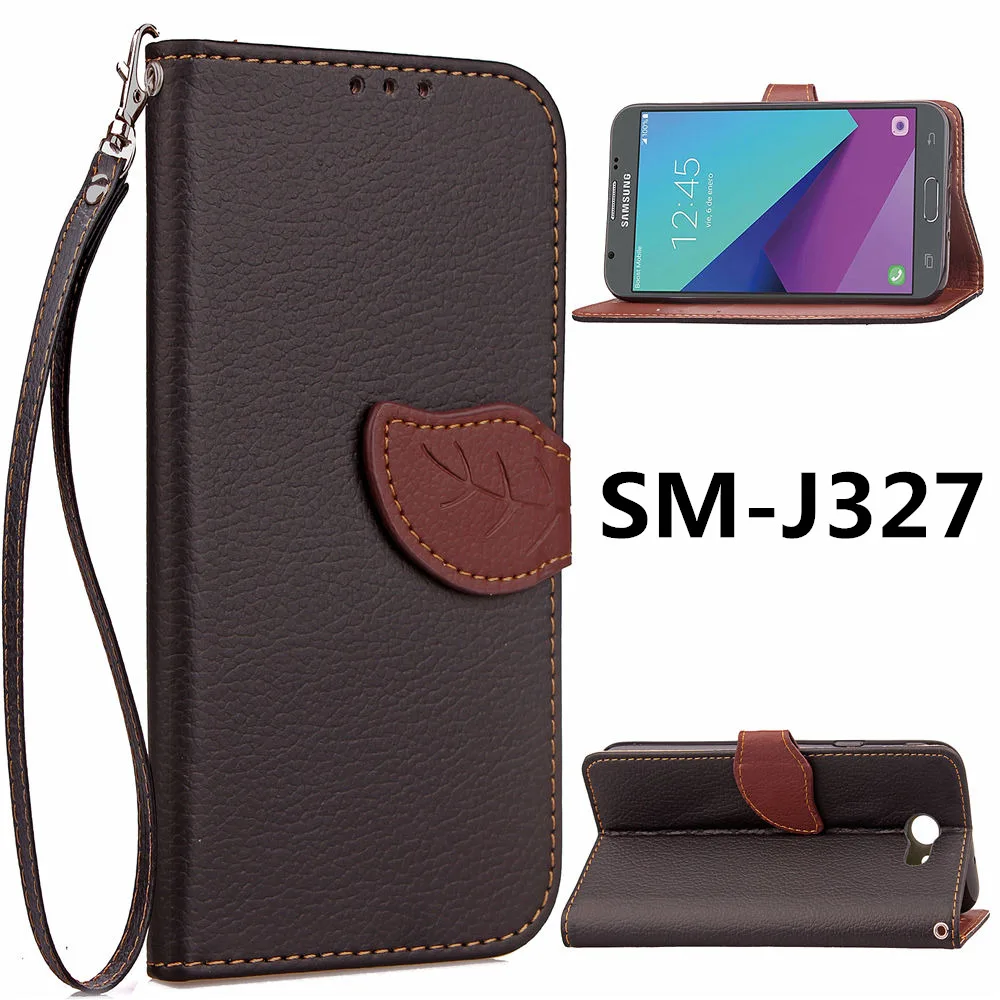 

J327 Case for Samsung Galaxy J3 (2017) Leaf Clasp Flip Leather Cases Card Slot Wallet Case Black Cover 327 for SM J320 J3-2017