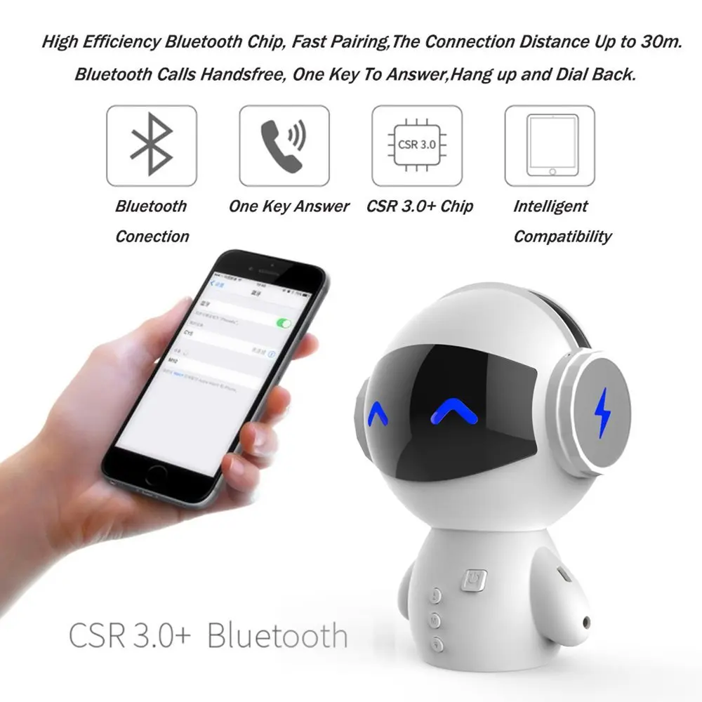 Cute Intelligent Robot Bluetooth Speaker M10 Mini Smart-robot super Bass Portable Bluetooth speakers for Power Bank music gifts