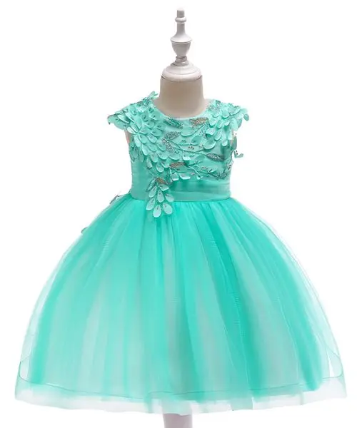 Г.; элегантные красивые фатиновые платья принцессы до колена с цветочной аппликацией для девочек; бальное платье для детей; вечерние кружевные платья для девочек - Цвет: Зеленый