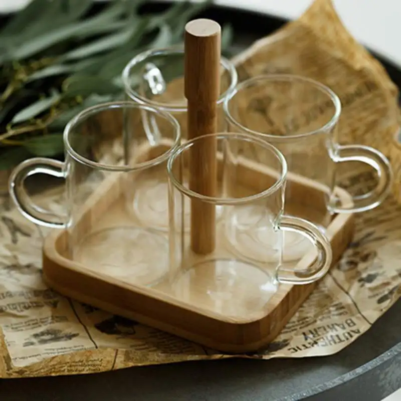 Боросиликатное стекло бамбуковый поднос держатель чашки безопасно для здоровья прочный простой дизайн мода показывает различные модные вкус чашки набор