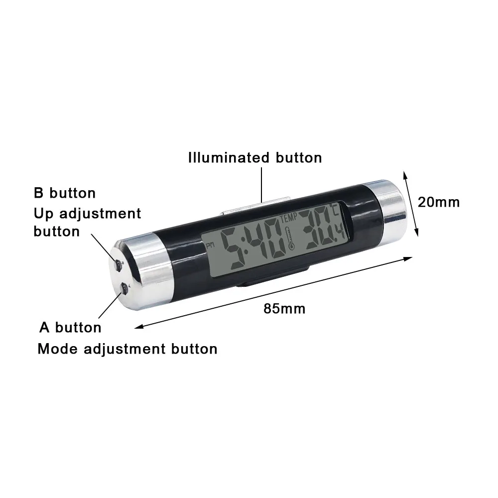 Digital Auto Thermometer Clock LCD Display Car Temperature Time Scanner Automobile Air Vent Clip Thermometer Blue Back Light LCD