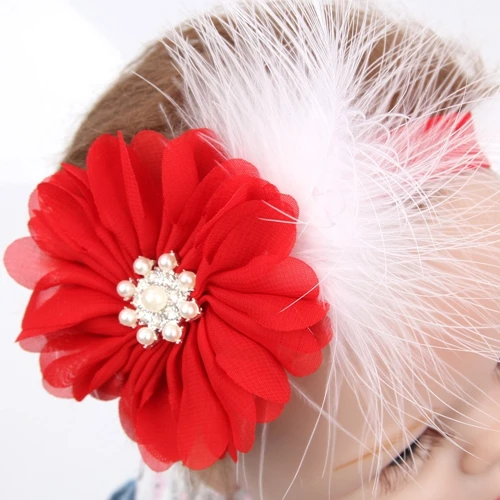 Детские украшения для волос Красные кружевные цветы блестящие стразы эластичные повязки для детей головные уборы рождественские подарки - Цвет: WOSD017 red