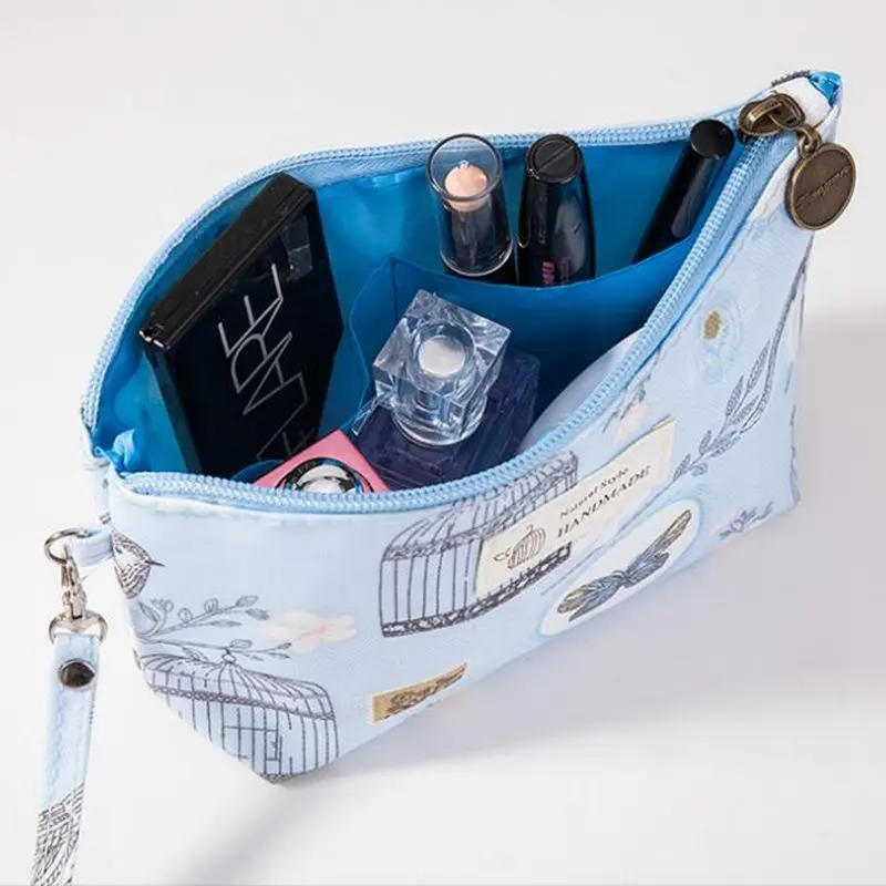Canvas Flower Pattern Travel Oxford Cosmetic Bag Portable Waterproof Toiletry Bag Pouch Neceser Zipper Fashion Makeup Bag