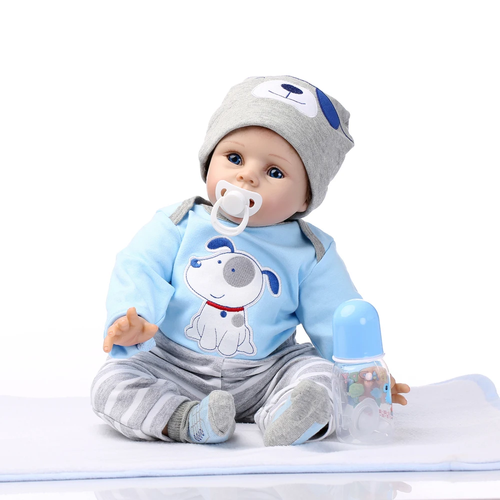 22 дюйма 55 см Reborn Baby Doll мальчик малыш силиконовый корпус Boneca с одеждой голубые глаза Brinquedos реалистичные милые подарки игрушки для детей