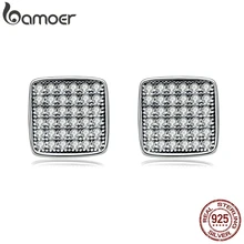 BAMOER Аутентичные 925 пробы серебряные прозрачные CZ геометрические классические квадратные серьги-гвоздики для женщин ювелирные украшения SCE099