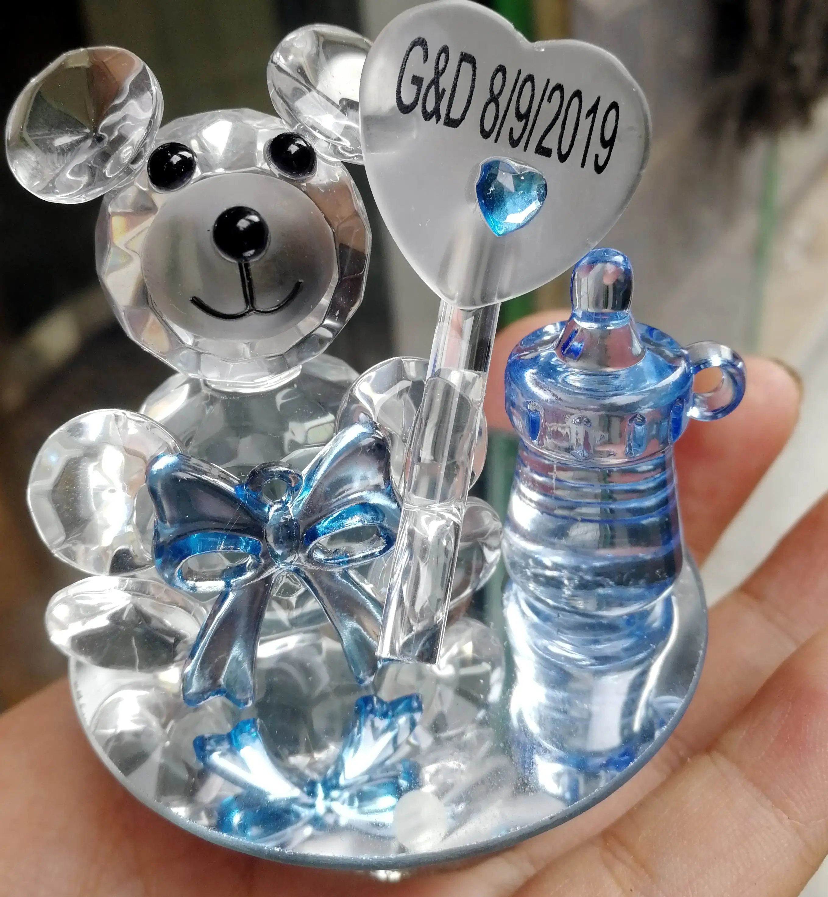 Персонализированные K5 стеклянный медведь ниппель крещение Baby Shower сувениры