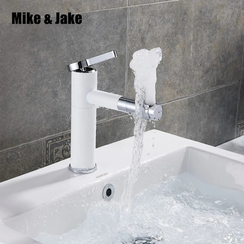 

Bathroom white crane basin faucet with movable spout creativity bathroom faucet wash basin 360 rotating tap hot and cold mixer