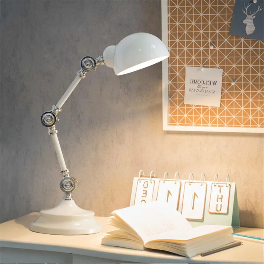 Американская Лофт настольная лампа В индустриальном стиле металлический абажур винтажный Рабочий стол светильник для чтения Ретро светодиодный механический прикроватный светильник для спальни