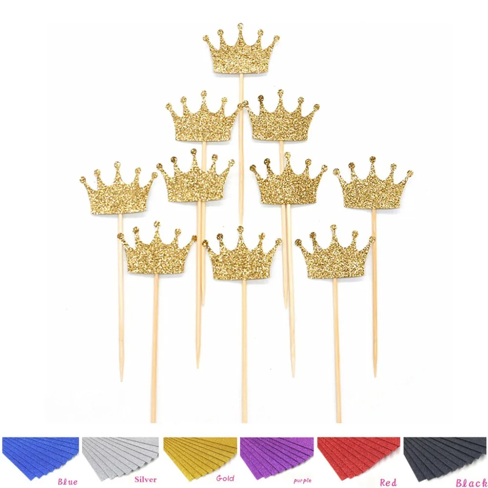 

20pcs/lot Princess Crown Gold Giltter Cake Topper 1st Birthday Decoration Kids Baby Boy Girl Party Decoration Cupcake Toppers