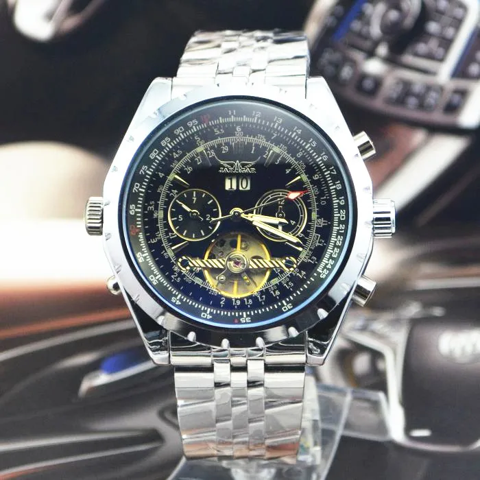 JARAGAR брендовые Роскошные мужские часы с вращающимся ободком турбийон автоматические механические мужские часы