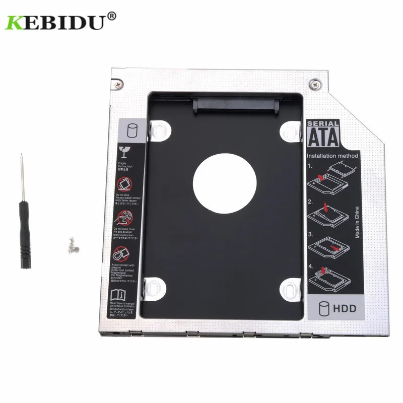 Kebidu Алюминиевый металлический 2-ой HDD Caddy 9,5 мм SATA 3,0 коробка для жесткого диска 2," SATA III 3,0 чехол для SSD, HDD для ноутбука ODD CD-ROM