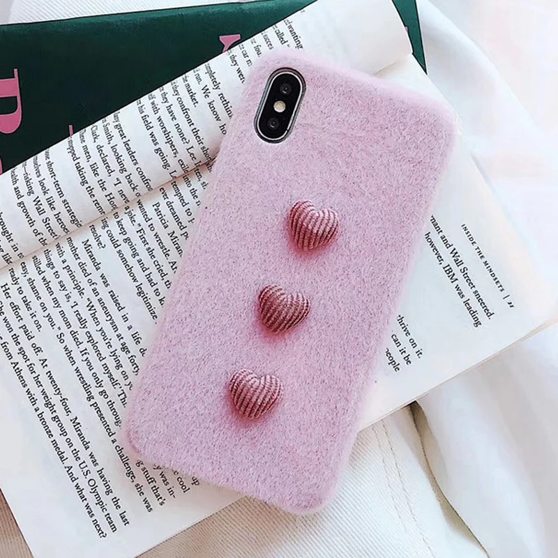 Чехол из лисьего кроличьего меха с логотипом Love Heart для iPhone XS Max xr x силиконовый