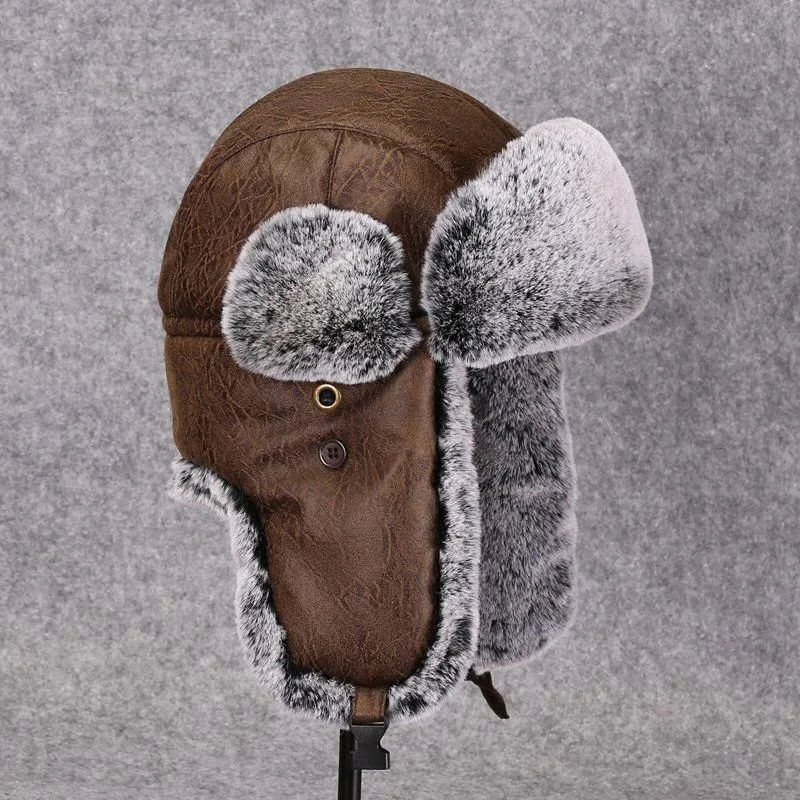 Men's Warm Leifeng Hat Adult Ski Cap Middle aged Bomber Hat Adult Ear Protection Cotton Cap