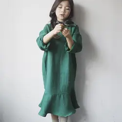 Корейская детская одежда с оборками, платье для девочек, длинные рукава, весна-осень, длинные платья макси для больших детей, новинка 2018