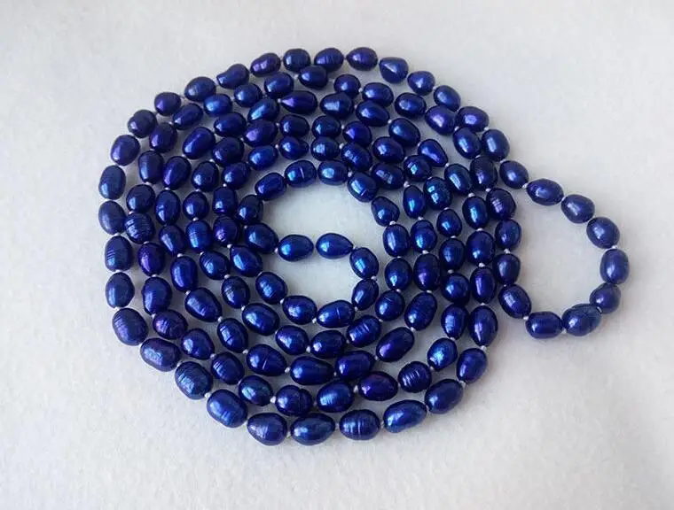 

46" 6-7MM dark blue rice freshwater pearl long rope necklace