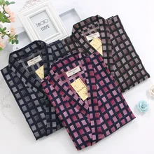 Мужская хлопковая ночная рубашка большого размера, халат с v-образным вырезом, мужское кимоно, клетчатая одежда в японском стиле, осенняя свободная Пижама, домашняя одежда